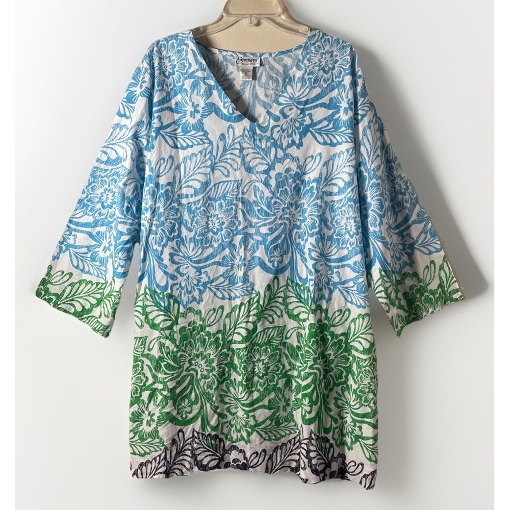Expressions Floral Lightweight Resort Style Shift Dress With Pockets Women's  2X